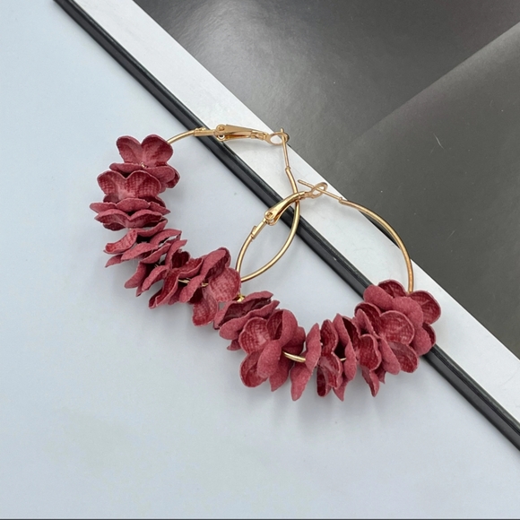 Jewelry - 4/$20 Red Floral Hoop Earrings